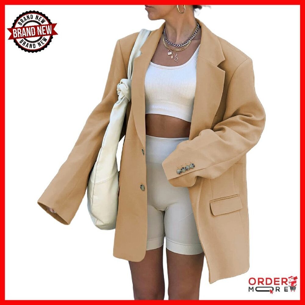 Oversized Lapel Blazer Long Sleeve Open Front Office Work Jacket